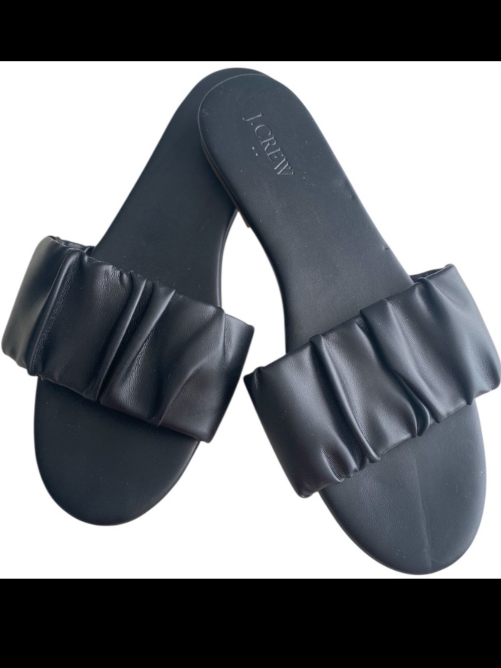 J Crew Menorca Sandals Scrunchie Strap Slides Black Faux  Leather, size 9